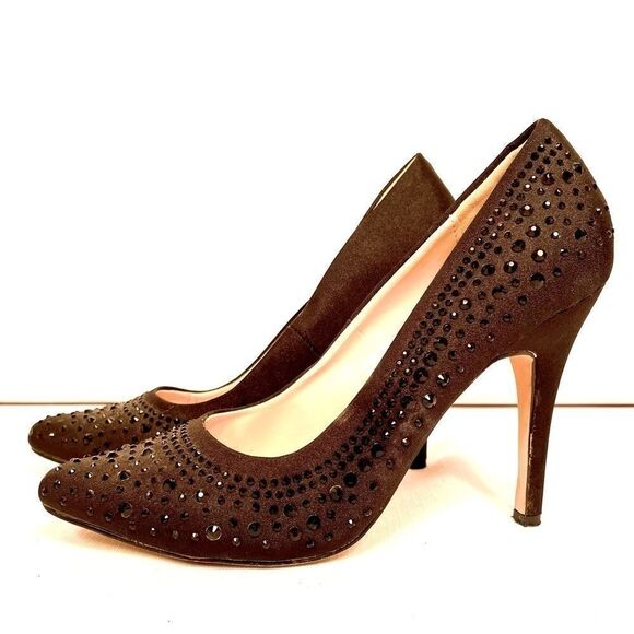 BLACK BEADED ROBBIE 4” HEELS by CHARMING CHARLIE SIZE 6 - Picture 1 of 6